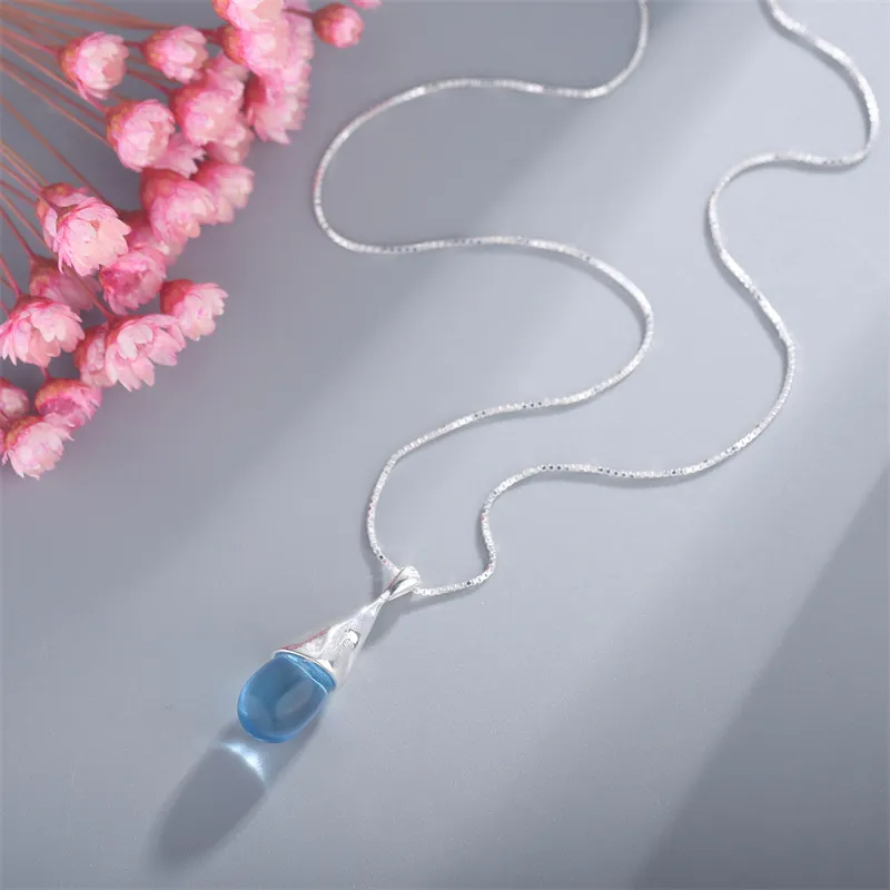TUTAE 925 Sterling Silver Necklaces Women's Blue-2