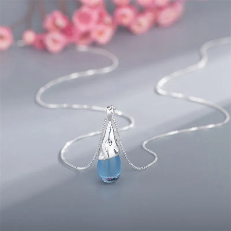 TUTAE 925 Sterling Silver Necklaces Women's Blue-5