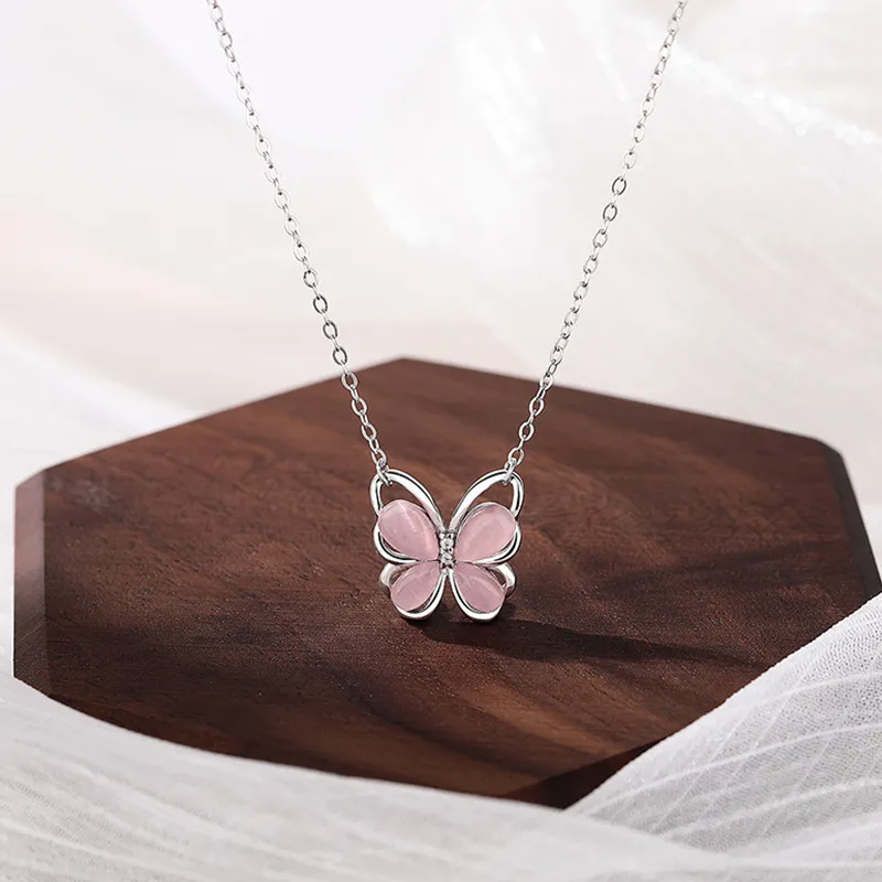 TUTAE 925 Sterling Silver Necklaces Women's Pink-3