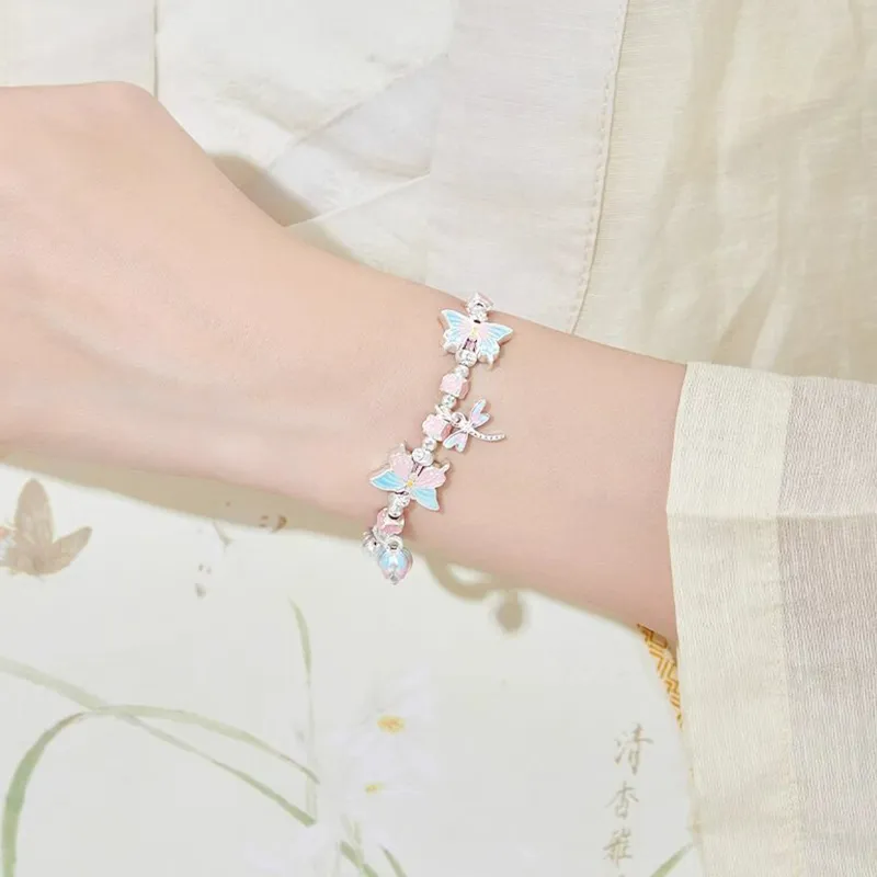 TUTAE 999 Fine Silver Sterling Silver Bracelets Women's Pink-9