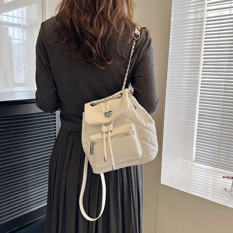Single Warehouse PU Backpack Regular Women's White/Silver/Black-5