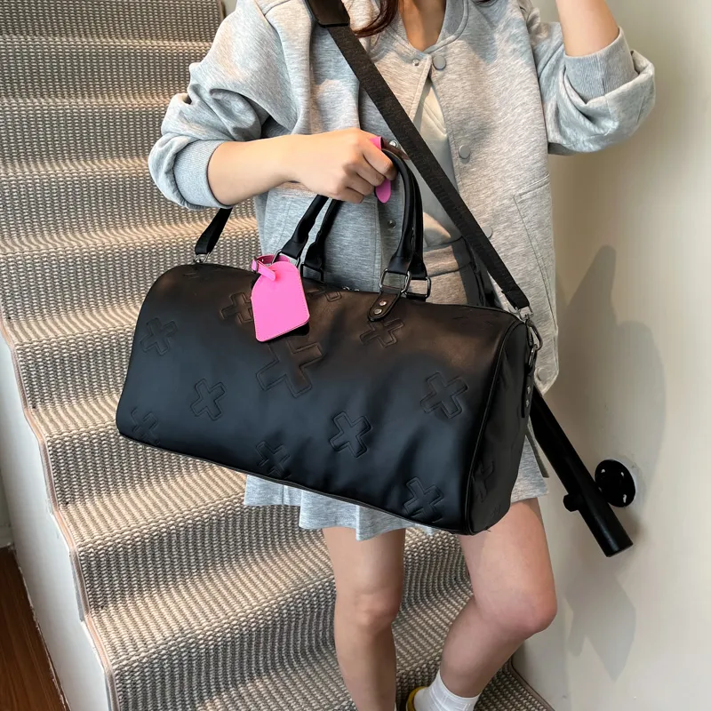 Single Warehouse PU Shoulder Bag, Gym Bag Large Size Unisex Gray/Brown/Black-17