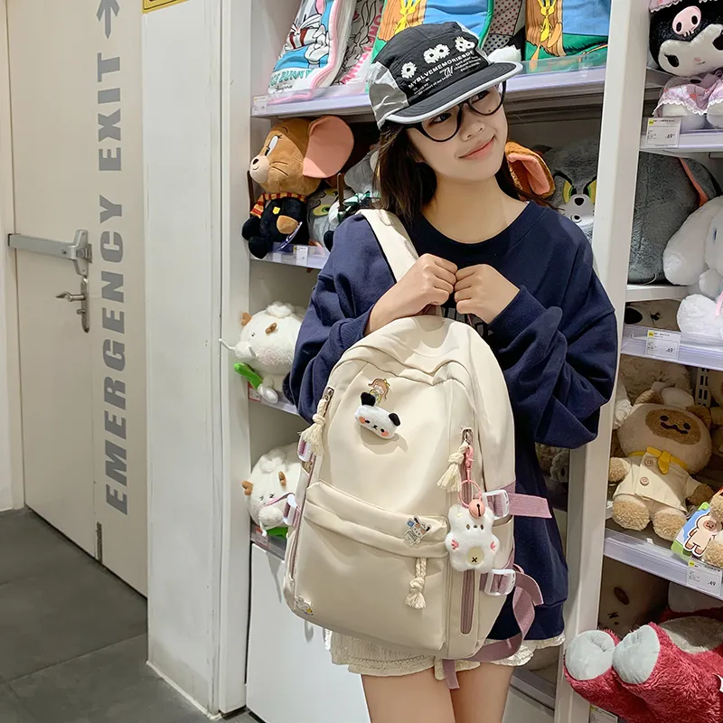 Single Warehouse Nylon Backpack Unisex White/Pink/Blue/Green/Black-2