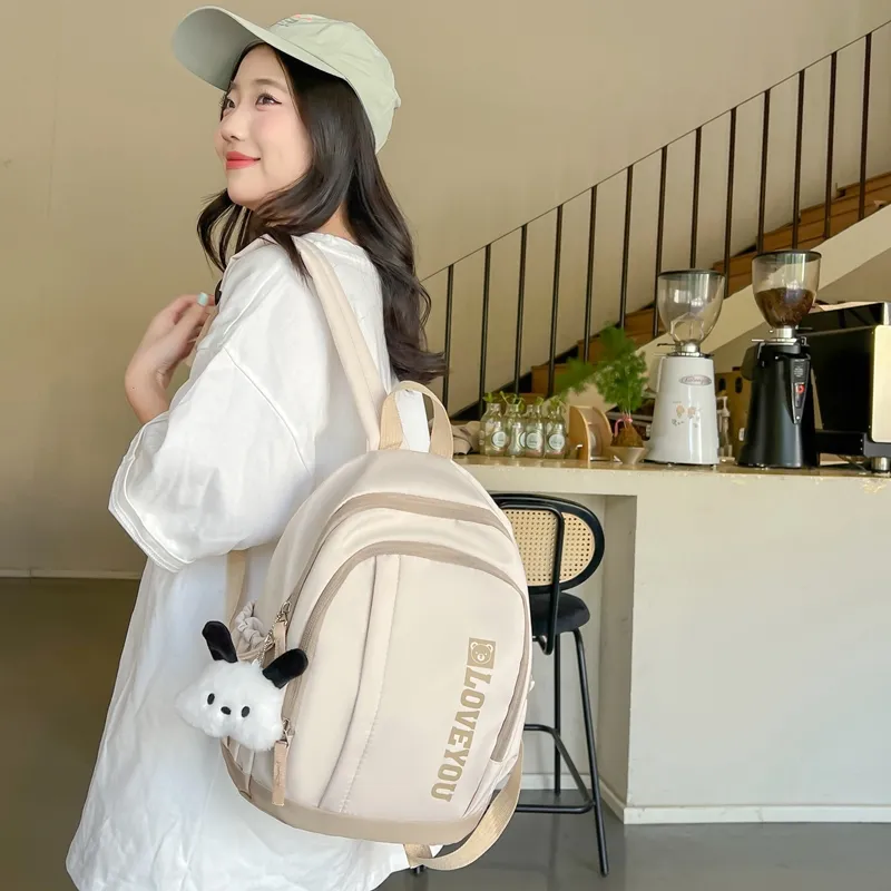 Single Warehouse Nylon Backpack Unisex Pink/Green/Black/Beige-2