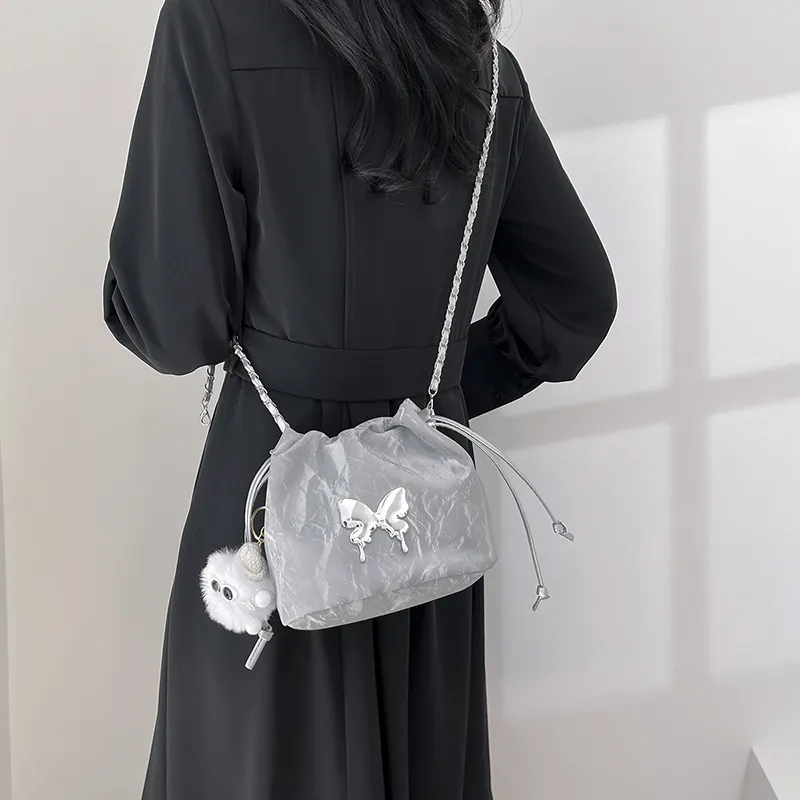 Single Warehouse PU Shoulder Bag Women's White/Silver/Pink/Blue/Black-8