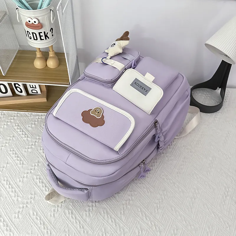Single Warehouse Nylon Backpack Unisex Ecru/Black/Pink/Violet/Green-16