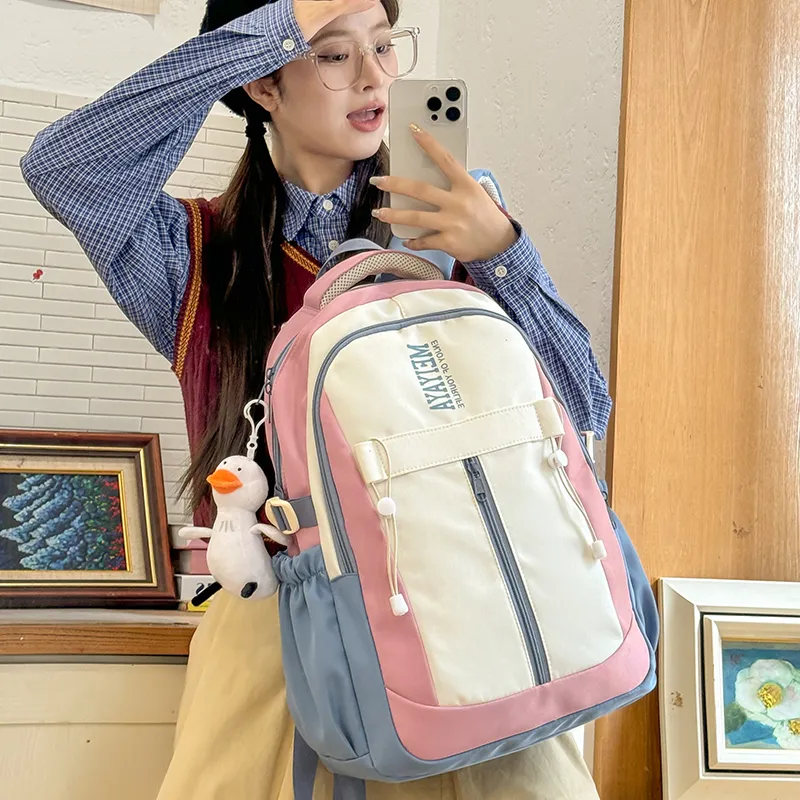 Single Warehouse Nylon Backpack Regular Unisex Dark Blue/Black/Pink/Burgundy/Yellow/Mint Green-9
