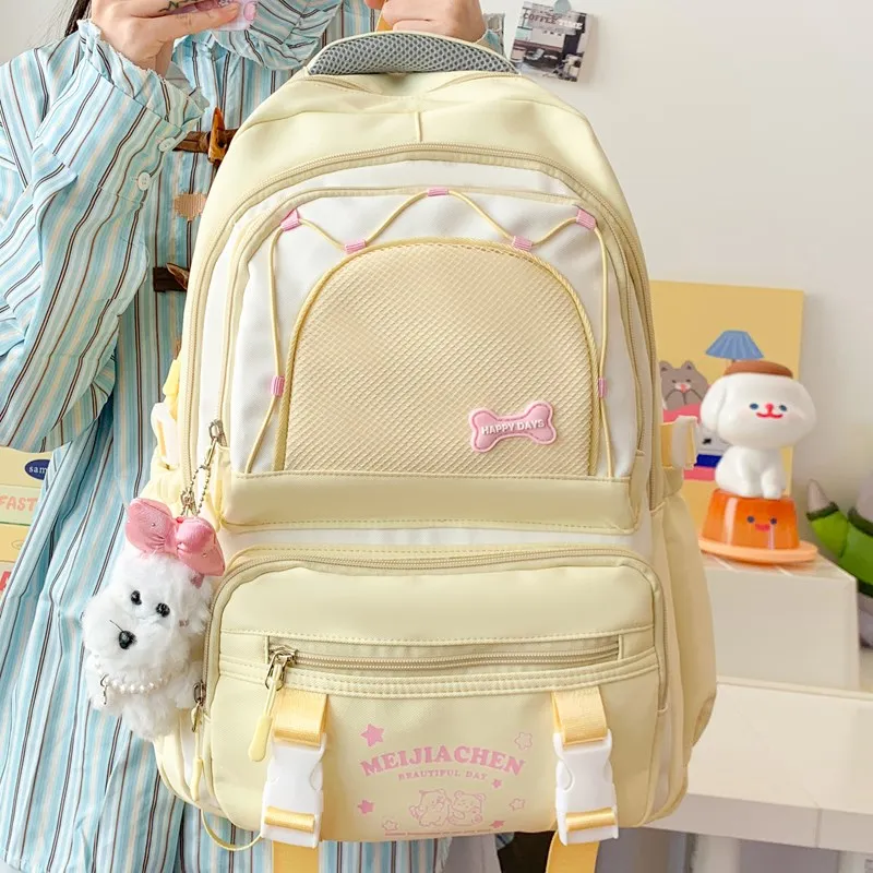 Single Warehouse Composite Cloth Backpack Women's Yellow/Pink/Black/Blue/Green-4
