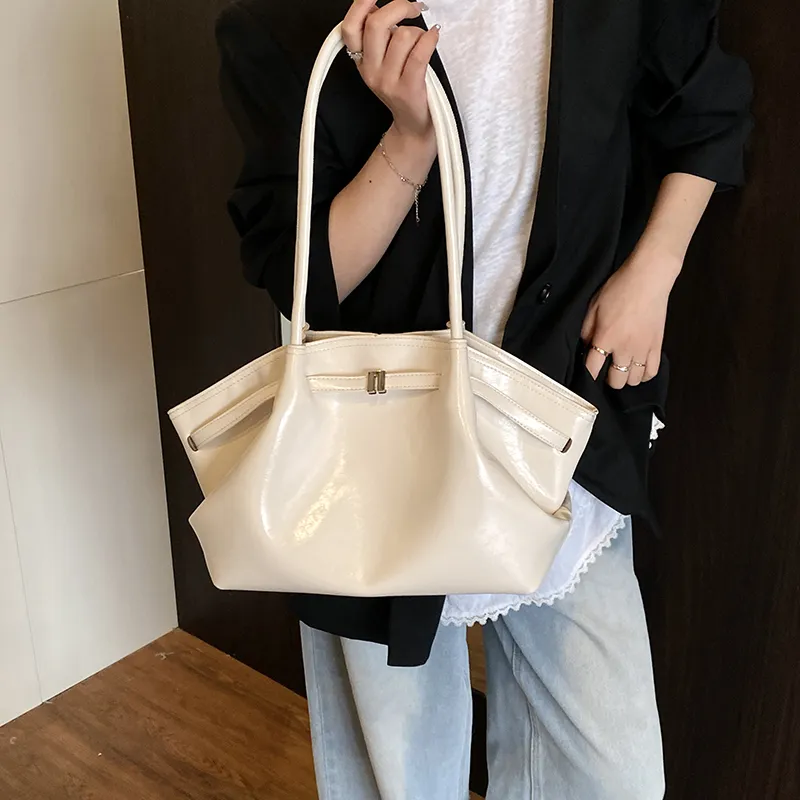 Single Warehouse PU Shoulder Bag Regular Women's Ivory/Black/Burgundy/Light Yellow/Light Blue-4