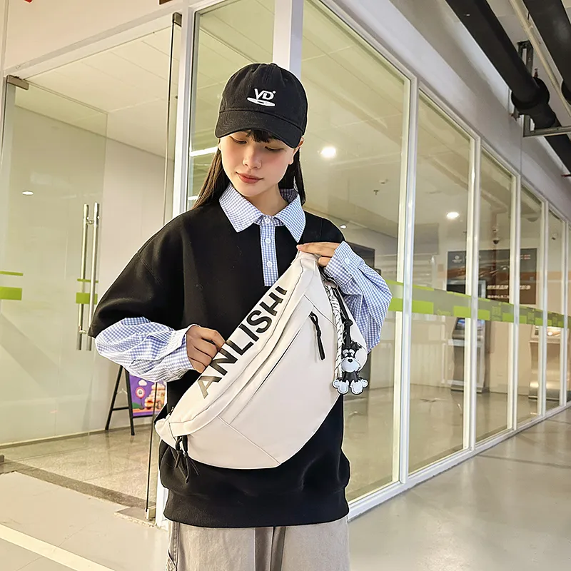 Single Warehouse Nylon Sling Bag Unisex White/Khaki/Gray/Black-3