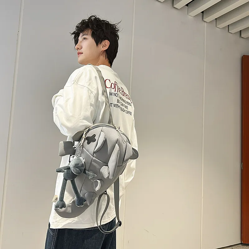 Single Warehouse Nylon Backpack Unisex White/Gray/Black-11
