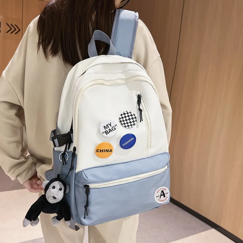 Single Warehouse Nylon Backpack Regular Unisex Black/Black & White/Light Blue & White/Dark Blue & White-4