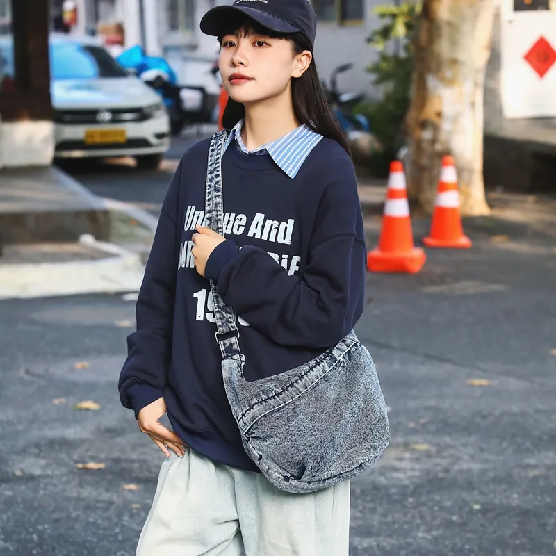 Single Warehouse Denim Handbag, Shoulder Bag Regular Unisex Black/Blue-11