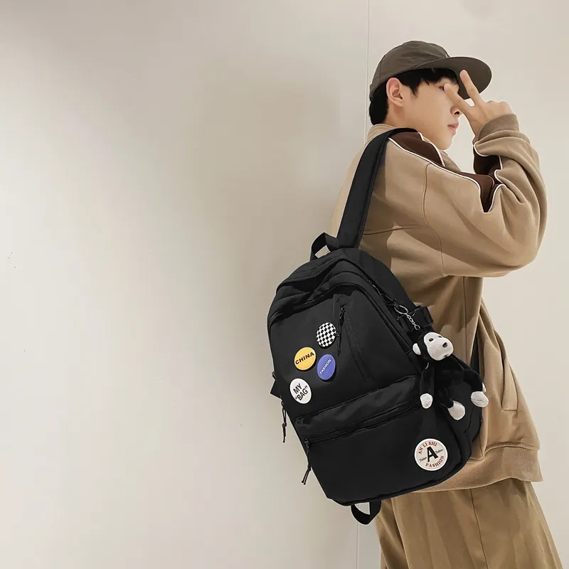 Single Warehouse Nylon Backpack Regular Unisex Black/Black & White/Light Blue & White/Dark Blue & White-19