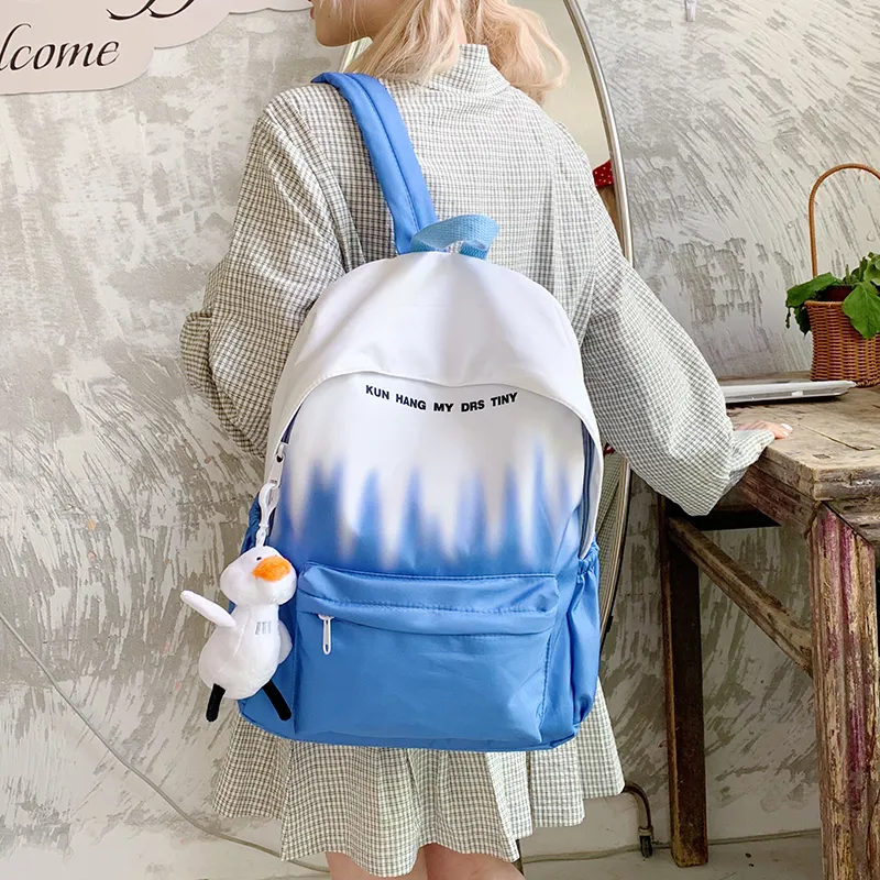 Single Warehouse Nylon Fabric Backpack Regular Unisex Pink/Green/Dark Blue/Light Blue-4