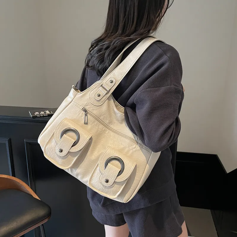 Single Warehouse PU Shoulder Bag Regular Women's Black/Ecru/Brown/Purple/Light Gray/Camel-5