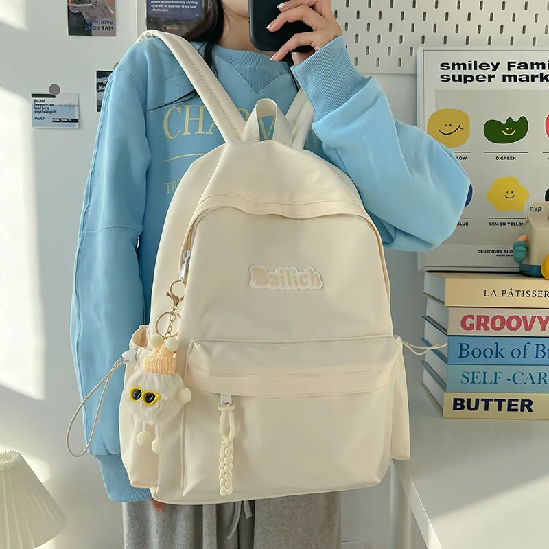 Single Warehouse Composite Cloth Backpack Regular Unisex Black/Light Blue/Ecru/Pink/Green-3