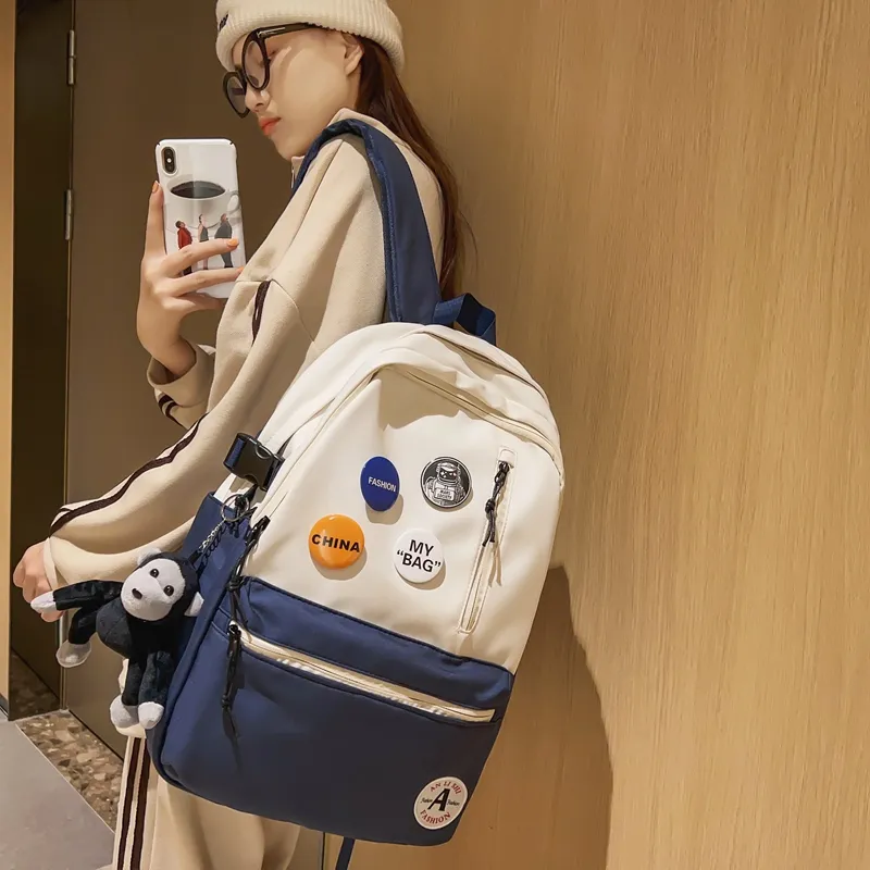 Single Warehouse Nylon Backpack Regular Unisex Black/Black & White/Light Blue & White/Dark Blue & White-7