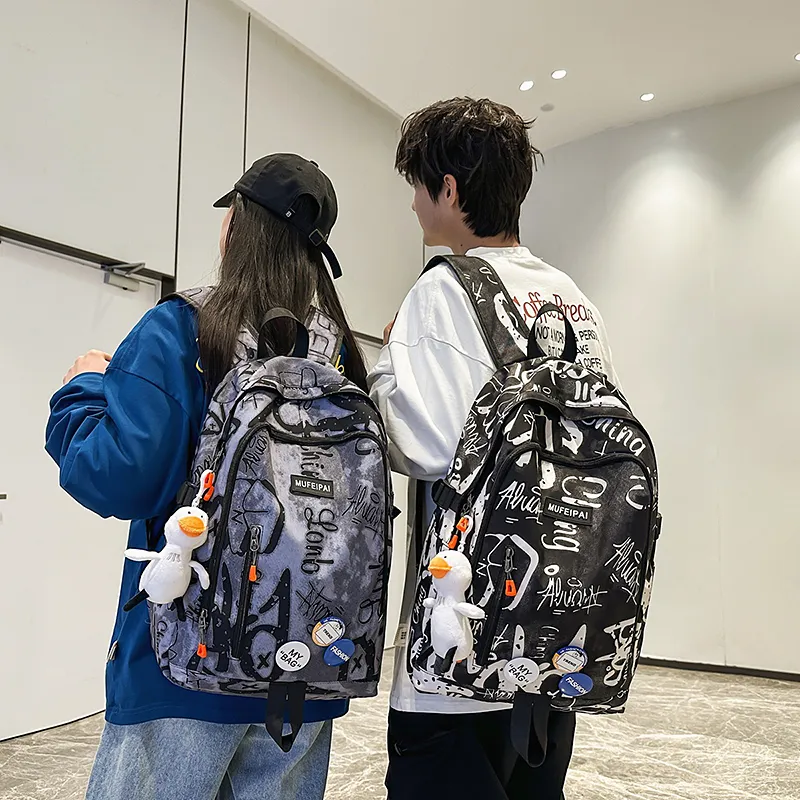 Single Warehouse Nylon Backpack Regular Unisex Blue/White/Black-3