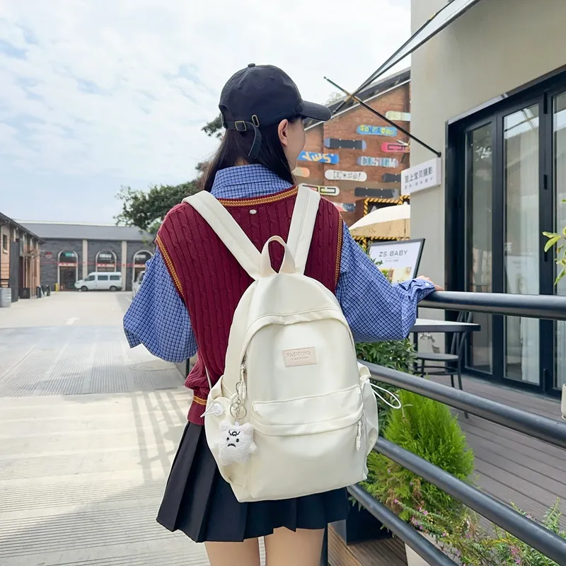 Single Warehouse Nylon Backpack Unisex White/Blue/Yellow/Black-1