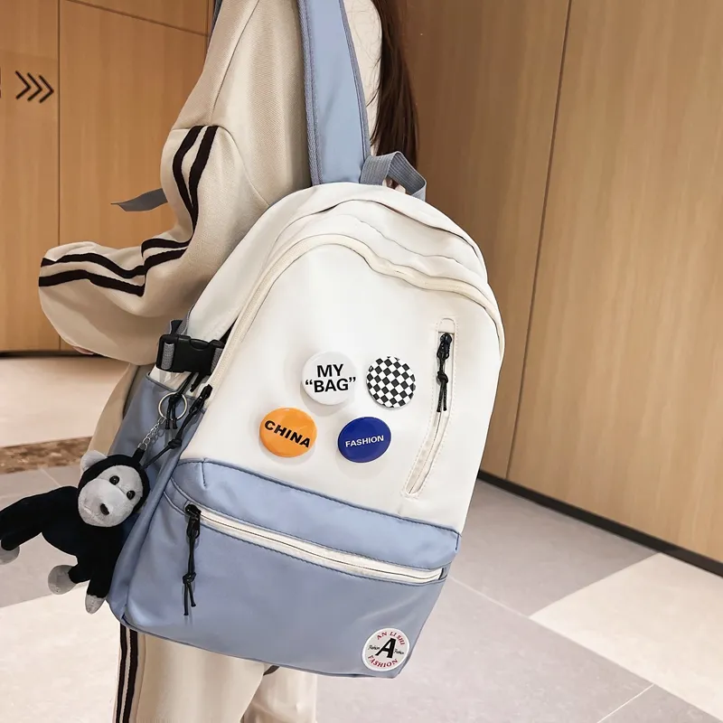 Single Warehouse Nylon Backpack Regular Unisex Black/Black & White/Light Blue & White/Dark Blue & White-2