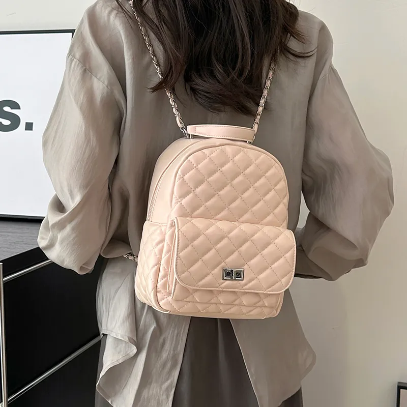 Single Warehouse PU Backpack Women's Ecru/Pink/Silver/Black/Red-45