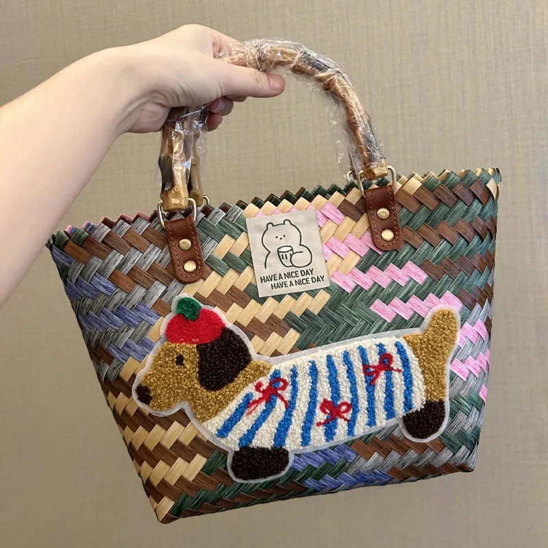 Single Warehouse PET Basket Bag Handbag Women's Multicolor Dachshund-5