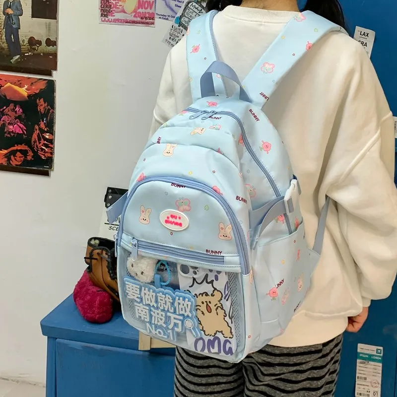 Single Warehouse PVC Polyvinyl Chloride Composite Fabric Backpack Regular Women's White/Blue-9