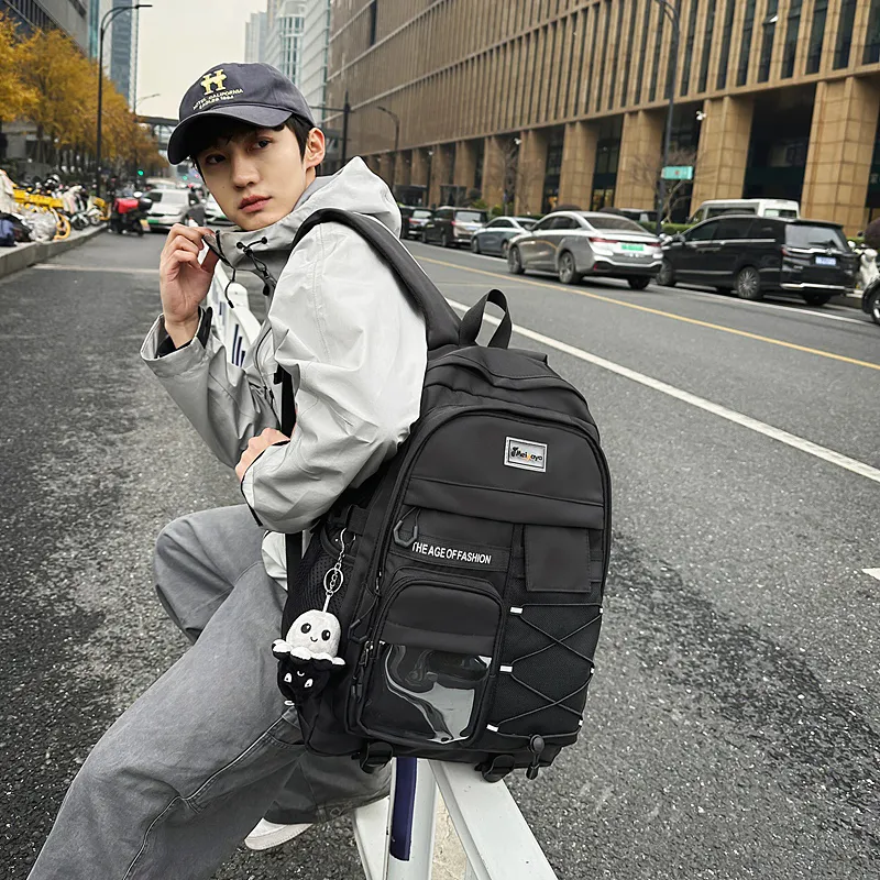 Single Warehouse Nylon Backpack Unisex Light Gray/Black/Navy Blue/Beige-8