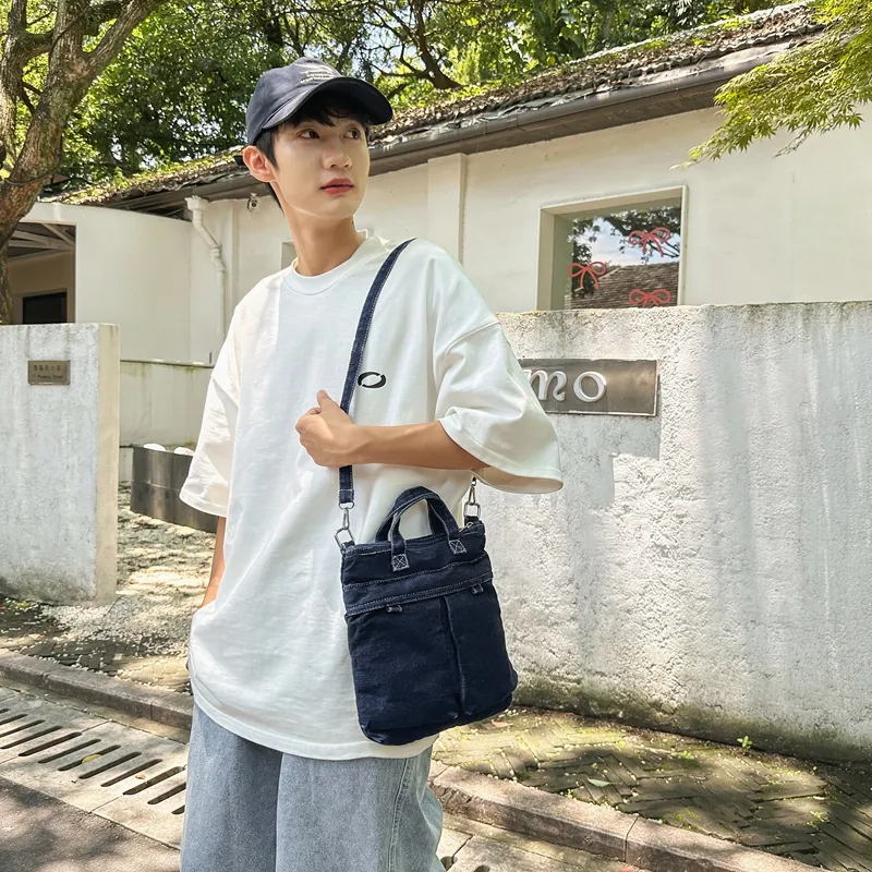 Single Warehouse Denim Crossbody Handbag Unisex Light Blue/Dark Blue-10