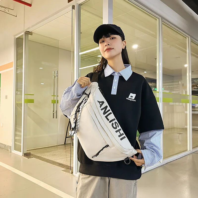 Single Warehouse Nylon Sling Bag Unisex White/Khaki/Gray/Black-2