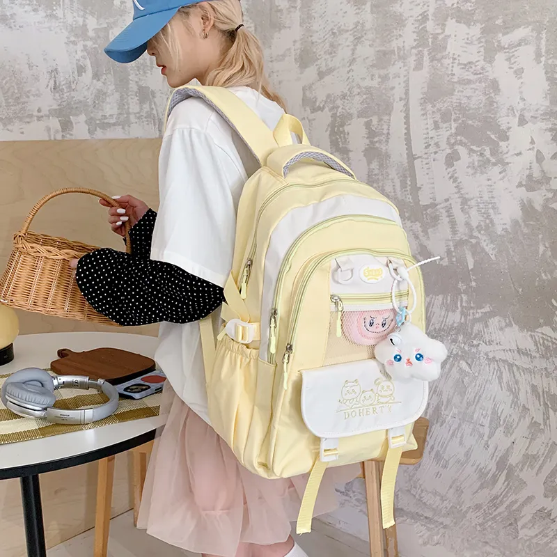Single Warehouse Nylon Fabric Backpack Regular Women's Pink/Blue/Black/Green/Yellow-15