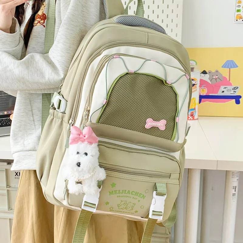 Single Warehouse Composite Cloth Backpack Women's Yellow/Pink/Black/Blue/Green-21