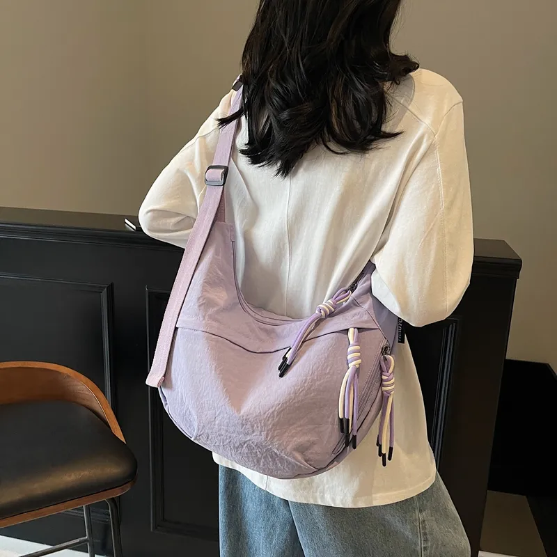 Single Warehouse Fabric Shoulder Bag Regular Unisex White/Green/Yellow/Purple/Black-19