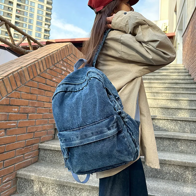 Single Warehouse Denim Backpack Unisex Dark Blue/Gray/Light Blue-8