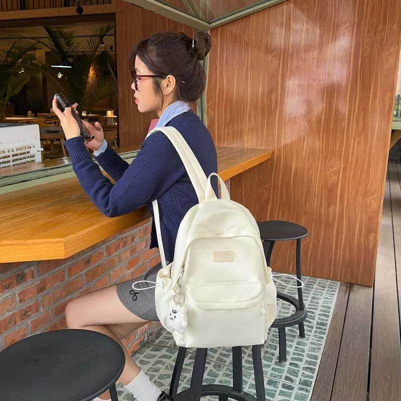 Single Warehouse Nylon Backpack Unisex White/Blue/Yellow/Black-3