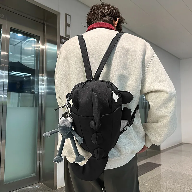 Single Warehouse Nylon Backpack Unisex White/Gray/Black-17