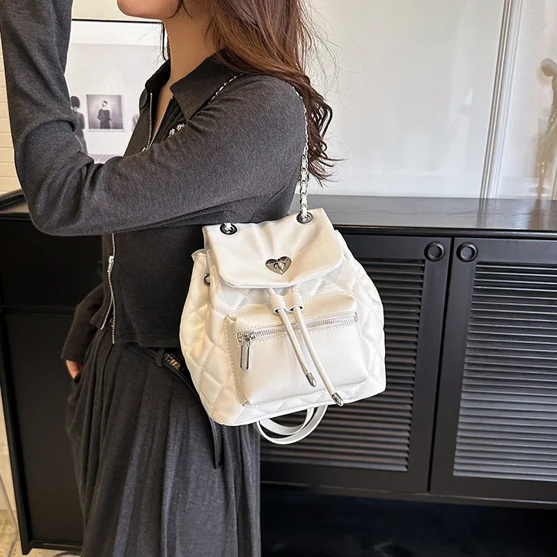 Single Warehouse PU Backpack Regular Women's White/Silver/Black-2