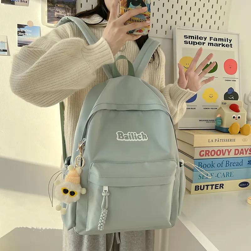 Single Warehouse Composite Cloth Backpack Regular Unisex Black/Light Blue/Ecru/Pink/Green-22