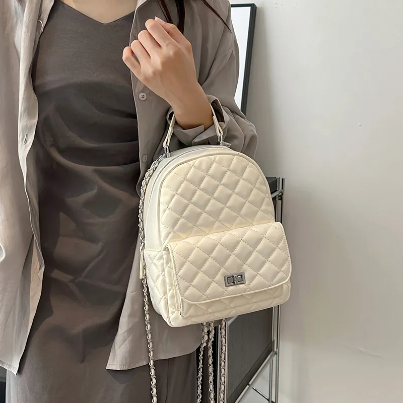 Single Warehouse PU Backpack Women's Ecru/Pink/Silver/Black/Red-40
