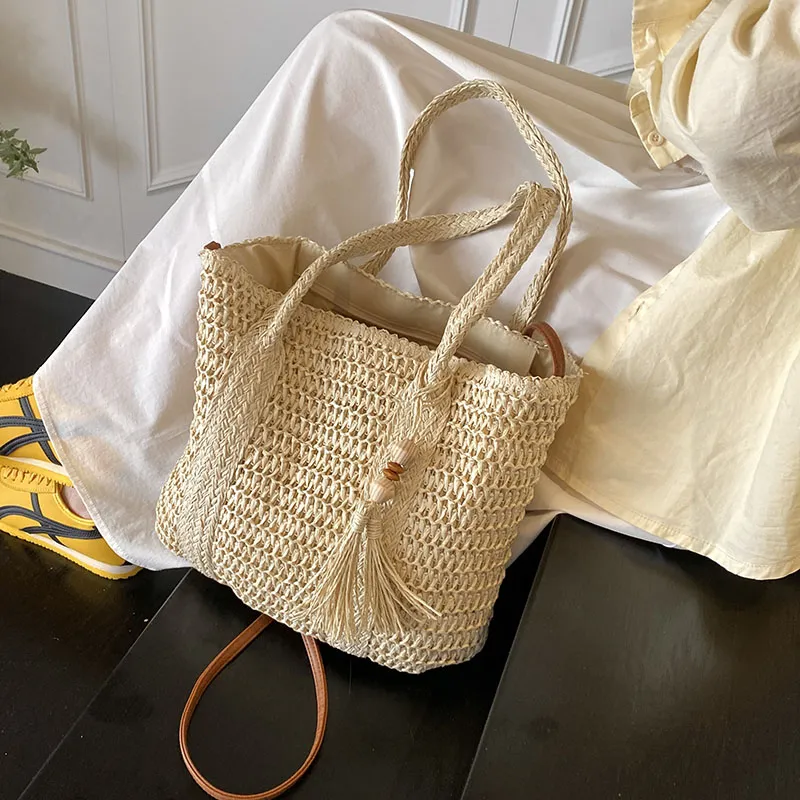 Single Warehouse Straw Woven Portable Crossbody Bag, Shoulder Bag Women's Khaki/Ecru-2