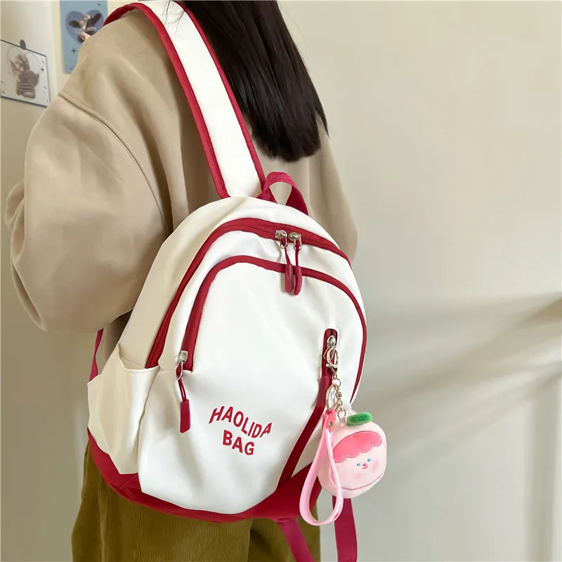 Single Warehouse Nylon Fabric Backpack Unisex Pink/Black/Gray Blue/Milky White/Red/Ecru Gray-7
