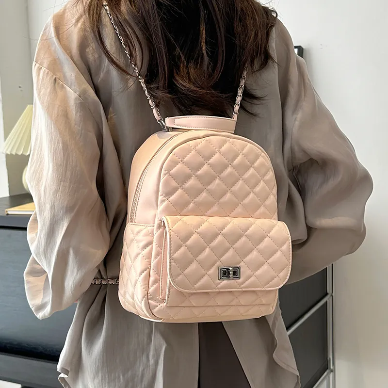 Single Warehouse PU Backpack Women's Ecru/Pink/Silver/Black/Red-42