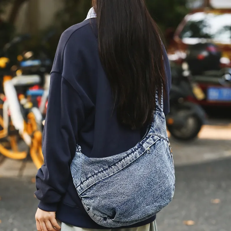 Single Warehouse Denim Handbag, Shoulder Bag Regular Unisex Black/Blue-13