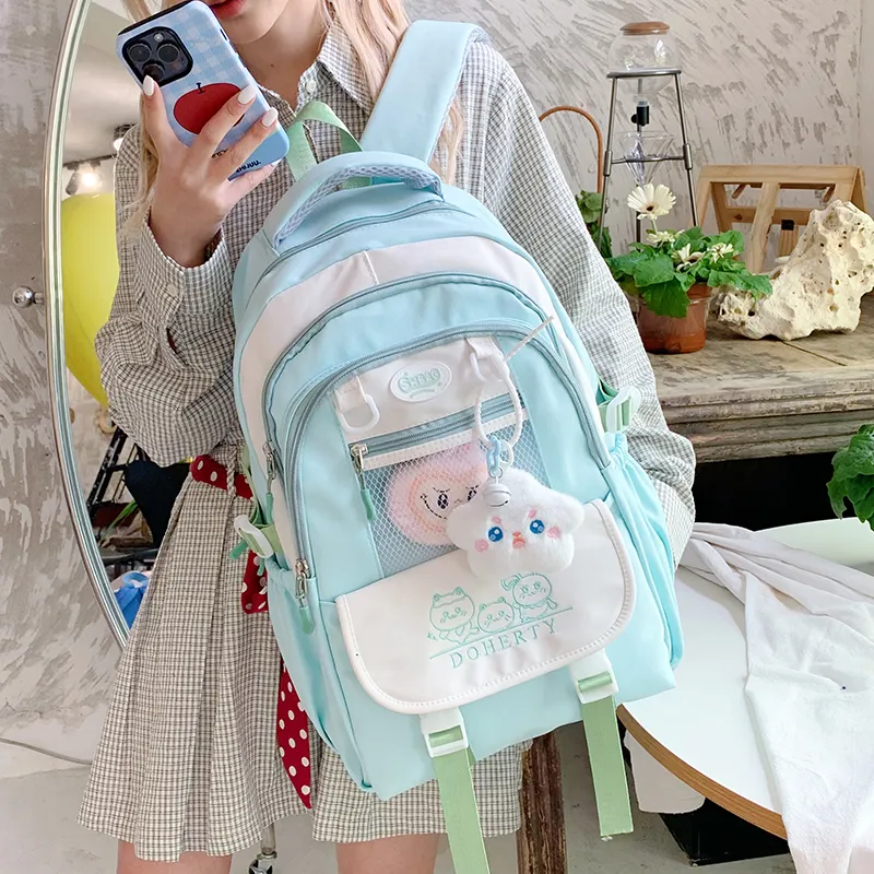 Single Warehouse Nylon Fabric Backpack Regular Women's Pink/Blue/Black/Green/Yellow-20