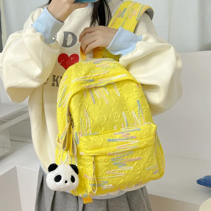 Single Warehouse Composite Cloth Backpack Regular Women's White/Black/Pink/Yellow-20