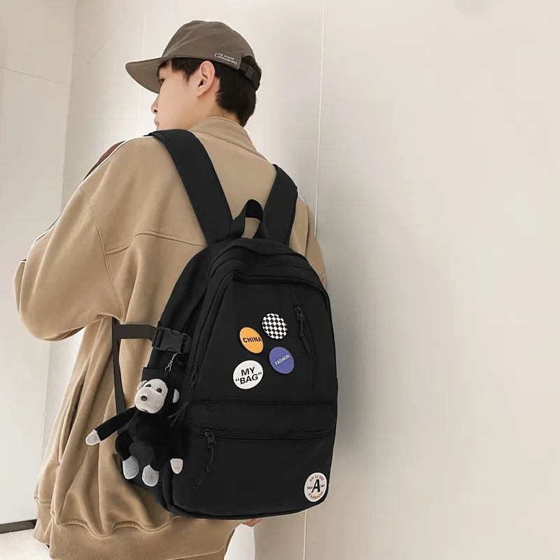 Single Warehouse Nylon Backpack Regular Unisex Black/Black & White/Light Blue & White/Dark Blue & White-15