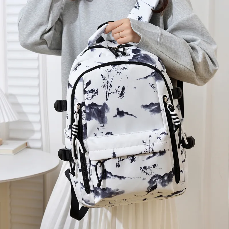 Single Warehouse Nylon Backpack Unisex Black/Burgundy/Green/Sky Blue/Pink-15