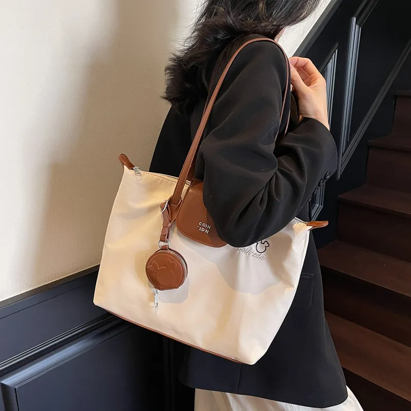 Single Warehouse Fabric Shoulder Bag Regular Women's White/Pink/Black-3