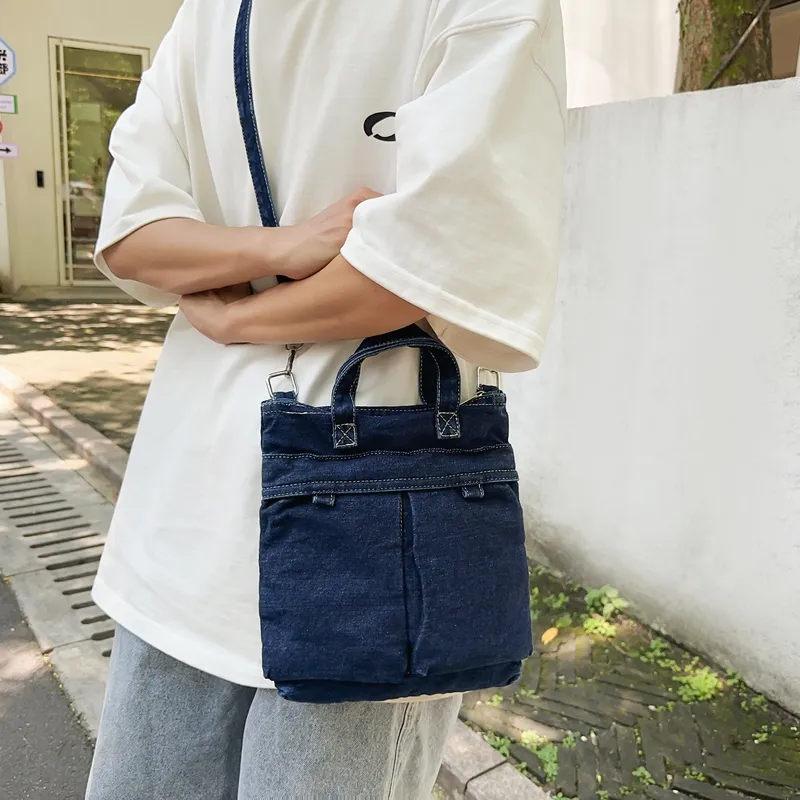Single Warehouse Denim Crossbody Handbag Unisex Light Blue/Dark Blue-7